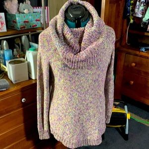 XXL beautiful multi colored cow neck sweater.I wore it several times. Like new.